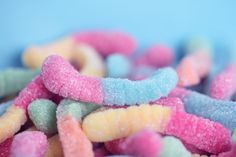 there is a pile of colorful candy worms