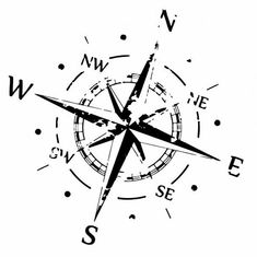 a black and white drawing of a compass on a white background with the words, we see