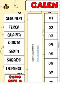 the spanish calendar is shown with numbers and words on it, as well as an image of