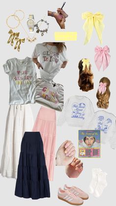 a collage of various items including shoes, t - shirts and other things to wear