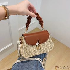 Bird in Bag - Bag female new ladies bags fashion locking straw bag casual handbag small square bag female Trendy Top Handle Straw Bag, Trendy Brown Straw Bag, Trendy Straw Bag With Detachable Strap And Top Handle, Trendy Square Straw Bag, Trendy Brown Square Straw Bag, Trendy Brown Top Handle Straw Bag, Trendy Handheld Straw Bag With Detachable Handle, Trendy Box Bag With Braided Handles, Trendy Rectangular Straw Bag With Single Handle