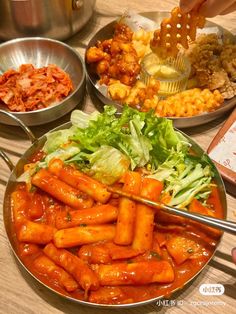 the food is prepared and ready to be eaten on the table with utensils