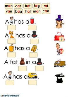 a worksheet with words and pictures for children to learn how to read them