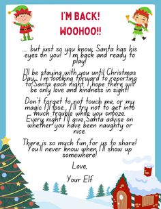 a letter from santa to his elves on christmas day with the words i'm back woohoo