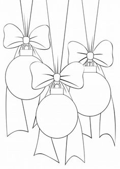 christmas ornament coloring page with bows and baubles for kids to color