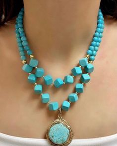 Stunning Vintage West Germany Sky blue Rhinestone Turquoise Necklace Gift for girlfriend gift for mother Elevate your style with our exquisite handmade necklace, meticulously crafted to add a touch of elegance to any outfit. This stunning piece is made with love and precision, featuring high-quality materials that ensure both durability and shine. Every necklace is uniquely fashioned from premium gemstones and expertly woven with an array of delicate beads, ensuring that no two pieces are alike Luxury Turquoise Gemstone Beads Necklace, Turquoise Round Necklace For Wedding, Elegant Turquoise Gemstone Beaded Necklace, Turquoise Wedding Necklaces, Turquoise Natural Stones Wedding Jewelry, Turquoise Wedding Jewelry With Natural Stones, Elegant Turquoise Jewelry With Gemstone Beads, Elegant Turquoise Necklace With Gemstone Beads, Elegant Turquoise Gemstone Bead Necklace