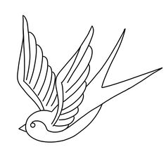 a black and white drawing of a bird flying