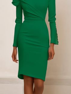 White Bow Long Sleeve Sheath Midi Dress | fehaute Elegant Green Long Sleeve Bodycon Dress, Green Sheath Bodycon Dress For Evening, Formal Green Bodycon Midi Dress, Elegant Green Bodycon Dress For Evening, Green Bodycon Midi Dress For Formal Occasions, Elegant Green Bodycon Evening Dress, Elegant Green Bodycon Dress, Elegant Green Mini Bodycon Dress, Elegant Green Mini Dress