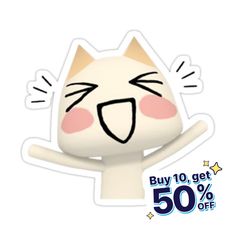 a cat sticker with the caption buy 10 get 50 % off on it