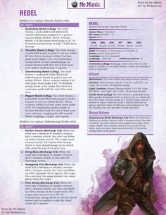 DnD 5e Full Bestiary Entry for Rebel by Me.Mimic Dnd Monsters Low Level, D D Classes, Dungeons And Dragons Classes, Dragon Rpg, Dnd 5e Homebrew, D D Monsters