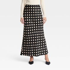 Dress up for brunches, lunches or dinners in chic style with this Maxi Slip Skirt from A New Day™. This maxi-length slip skirt is made from lightweight satin fabric for all-day comfort, while the full elastic waistband lends a secure fit. Tailored in a high-rise silhouette with a slim fit for a flattering look, you can pair this skirt with your fave tops and footwear for versatile ensembles. A New Day™: Style that goes wherever you do. Polka Dot Skirt Outfit, Dot Skirt Outfit, Maxi Slip Skirt, Midi Sweater Skirt, Polka Dot Skirt, Slip Skirt, Dot Skirt, Women Maxi, Polyester Dress