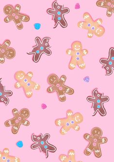 a pink background with lots of cookies on it