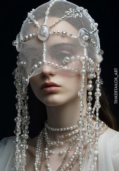 Types Of Veil, Gala Core, Stunning Makeup Looks, Fairytale Wedding Dress, Pearl Mask, Detail Couture, Earthy Vibes, Mermaid Aesthetic, Head Pieces