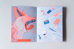 an open book with illustrations of toothbrushes and other things on the page,