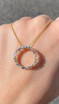 1.00CT Diamond Baguette Open Circle Necklace Open Circle Necklace, Diamond Baguette, Pendants Necklace, Bollywood Jewelry, Diamond Jewelry Designs, Jewellery Gold, Circle Diamond, Set Necklace, Stone Pendant Necklace