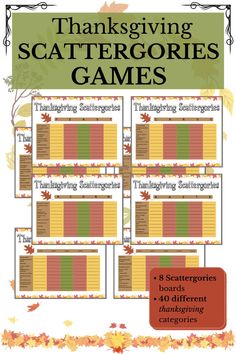 thanksgiving scatterer board game with the words, thanksgiving scatterers games