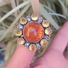 Brand New Handmade Amber And Citrine Silver Statement Ring. Size 9 925 Stamped New To Poshmark? Use Referral Code Kimberlyn222 To Receive $10. Amber Rings With Gemstone Accents For Gifts, Unique Formal Topaz Ring, Amber Crystal Ring With Gemstone, Amber Crystal Round Ring, Handmade Round Crystal Ring, Amber Crystal Ring, Bohemian Yellow Round Rings, Amber Crystal Gemstone Ring In Sterling Silver, Amber Crystal Sterling Silver Ring