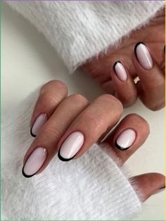 Autumn french manicure with black tips, medium nails | Fall Nails, Autumn nails, Fall Nail Art Trends, Fall Nail Ideas Thanksgiving Nail, Subtle Nails, Minimal Nails, Classy Acrylic Nails