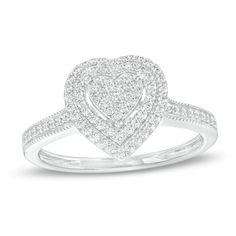 Open your heart to a sweet new romance with this charming diamond promise ring. Crafted in sterling silver A heart-shaped diamond composite sparkles in an open double diamond-lined frame. Along the shank, diamonds shimmer between intricate milgrain borders. This 1/4 ct. t.w. diamond ring is a bold start to your journey. New Romance, Diamond Promise Ring, Double Frame, Open Your Heart, Double Diamond, Diamond Promise Rings, Peoples Jewellers, Heart Fashion, Heart Shaped Diamond