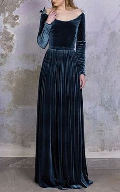 Long Sleeve Velvet Dress, Luisa Beccaria, Velvet Gown, Long Frocks, Solid Dress, Fancy Dresses