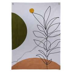 an abstract painting with green and yellow circles on white paper, featuring a plant in the foreground