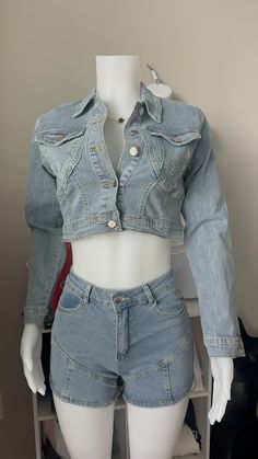 - matching jacket + mini denim shorts - button down jean jacket - cotton blend Denim Set, Mini Denim Shorts, Box Braids Hairstyles For Black Women, Braided Hairstyles For Black Women, Braids Hairstyles, Clothing Styles, Dress Romper, Box Braids, Summer Tops