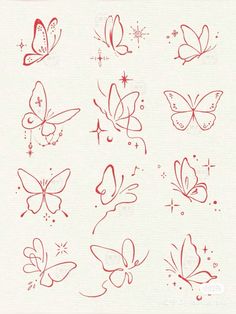 red butterflies on white paper with stars and sparkles in the sky behind them, all drawn by hand