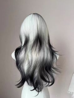 black lace wig #blondehair #naturalhair #braids #hairgoals #cosplayer #virginhair #hairextensions #straighthair #wigs White Hair With Black Ends, White Hair Black Tips, Black N White Hair, Wig Aesthetics, Black Halo Hair, White Hair Wig, White And Black Hair, White Black Hair