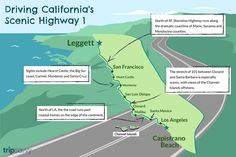 a map showing the route to california's scenic highway 1