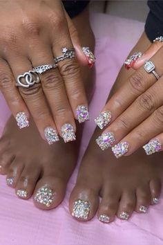 Full Bling Nails Short, Short Bling Set Nails, Short Acrylic Nails Blinged Out, Cute Short Bling Nails, Short Bedazzled Acrylic Nails, Diamond Short Nails, Blinged Out Nails Rhinestones Short, All Bling Nails, Short Cute Birthday Nails