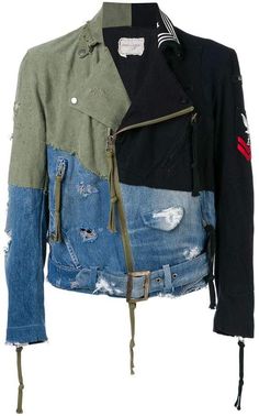 Greg Lauren contrast panel destroyed denim jacket Destroyed Denim Jacket, Repurposed Denim, Greg Lauren, Denim Projects, Painted Jeans, Destroyed Denim, Denim Diy, Oversize Fashion