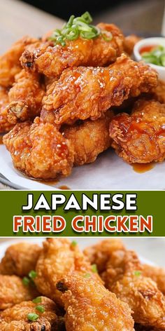 japanese fried chicken is served on a white plate