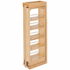 a wooden spice rack with six compartments