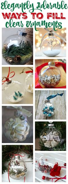 christmas ornaments that are hanging from the tree and have been made into ornaments with ribbon