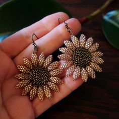 Beaded Sunflower Earrings, Beaded Sunflower, Wire Crochet, Sunflower Earrings, Sparkly Earrings, Product Ideas, Hand Beading, Ear Wires, Exclusive Designs