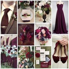 a collage of burgundy and white wedding colors