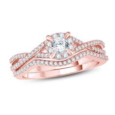 a rose gold wedding ring set with diamonds