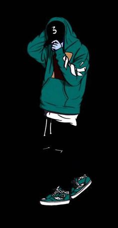 a drawing of a person wearing a hoodie and sneakers, holding his hands to his face