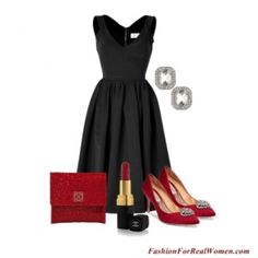 Little Black dress with red accessories - perfect for the holidays. Black Dress With Red Accessories, Red Accessories Outfit, Black Dress Red Shoes, Black Dress Accessories, Cocktail Attire For Women, Real Women Fashion, 2018 Outfits, Interview Fits, Lawyer Outfit