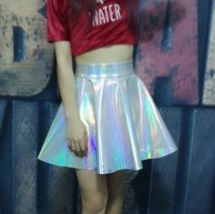 Harajuku Holographic Hologram Party Clubbing Silver Metallic Skirts