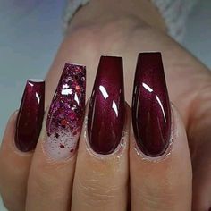 Maroon Nail Designs, Burgundy Acrylic Nails, Ruby Nails, Posh Nails, Unghie Sfumate, Black Acrylic Nails, Fancy Nails Designs, Smink Inspiration