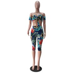 Casual Printed Sleeveless Tube Top Cropped Trousers Suit Fitted Sleeveless Set For Beach Season, Floral Print Sleeveless Sets For Day Out, Sleeveless Floral Print Sets For Day Out, Stretch Sleeveless Sets For Beach Season, Stretch Sleeveless Beach Sets, Cropped Trousers, Trouser Suits, Tube Top, Trousers