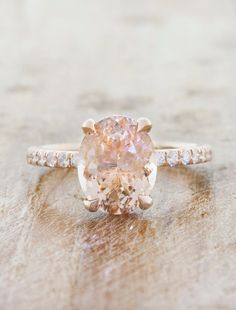 Rose Gold Pave Band, Peach Sapphire Engagement Ring, Solitaire Engagement Ring Settings, Dream Rings, Peach Sapphire, Peach Morganite, Oval Engagement, Pop Pop, Pave Band