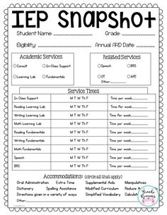 an esl worksheet with the words iep snapshot and other activities