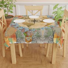 the table is covered with an earth map