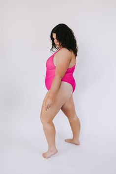 Beach-ready and beautiful in hot pink and red, our PLUS SIZE - Beach Bliss One Piece will have heads turning! With one shoulder-style and cheeky coverage, this one-piece swimsuit will make a splash! (And, of course, make you look FAB-ulous!) Details One-piece swimwear Removable padding Cheeky fit One shoulder Fully lined Sizing Approximate measurements: SIZE LENGTH BUST 1XL 29" 34” 2XL 30” 36" 3XL 31” 40” Fabric has stretch Model is 5’8” wearing 3XL Material 82% Polyester 18% SpandexHand wash co You Look Fab, Plus Size Beach, Beach Ready, Pink And Red, One Piece Swimwear, In Hot, One Piece Swimsuit, Hot Pink, One Shoulder