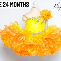 Sugar Kayne By Johnathan Kayne Cupcake Pageant Gown 24 Months Beautiful Sunset Color (Yellow/Orange Ombr) Comes With Matching Headband And Bloomer Covers Yellow Ruffled Party Gown, Fitted Yellow Dress For Birthday, Yellow Wedding Gown With Ruffles, Barbie Puppy, Johnathan Kayne, Pageant Gown, Sunset Color, Orange Ombre, Pageant Gowns