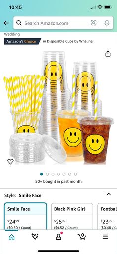 an image of some plastic cups with smiley faces on them and other items for sale