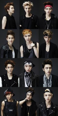 many different pictures of the same person with their hair in various poses and wearing bandanas