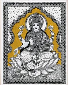 Goddess Lakshmi Art, Hindu Goddess Art, Lakshmi Art, Kalamkari Painting, Pencil Sketch Drawing, Mandala Art Therapy, Hindu Goddess, Doodle Art Drawing, Beautiful Art Paintings